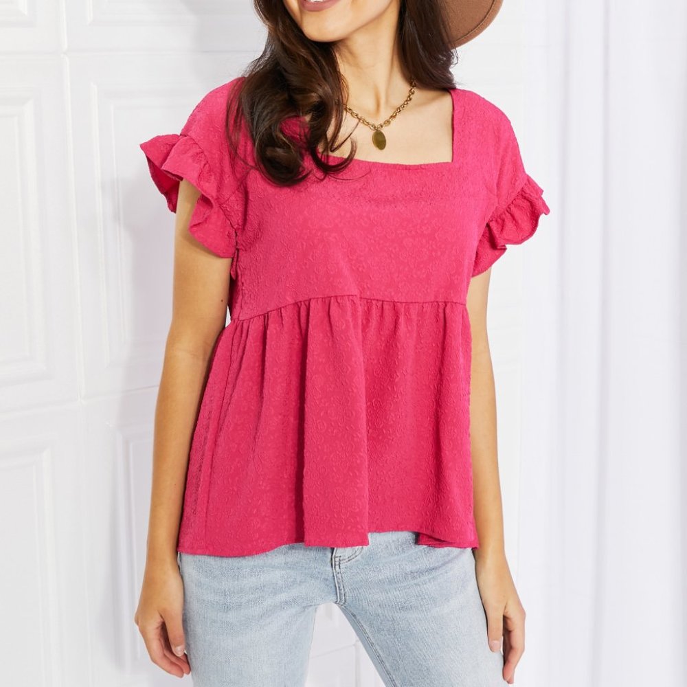 Petal Dew Peony Spritz Full Size Square Neck Blouse